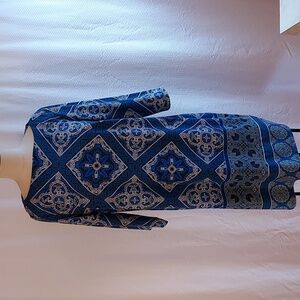 Wisp Woman Women's Dress Blue Black Print Relaxed Fit Below Knee Career 16W